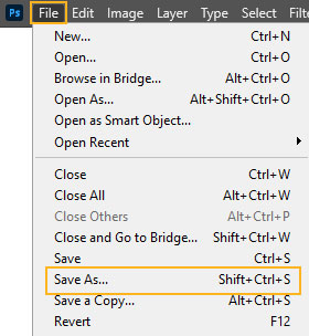 save as option in photoshop